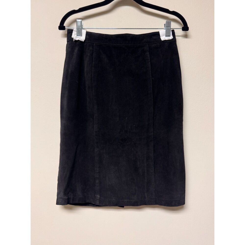VINTAGE - CUIR CLASSIQUE IOU Black Genuine Suede Pencil Skirt, Sz 2/4**